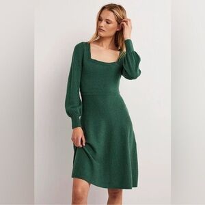 BODEN Womens Square Neck Knit Wool & Alpaca Blend Green Dress Holiday US 2P